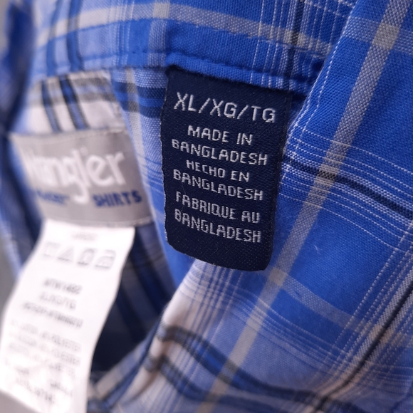 Wrangler Wrancher Western Blue Plaid Shirt Size Men's Xl Pearl Snap Long Sleeve - Picture 11 of 11